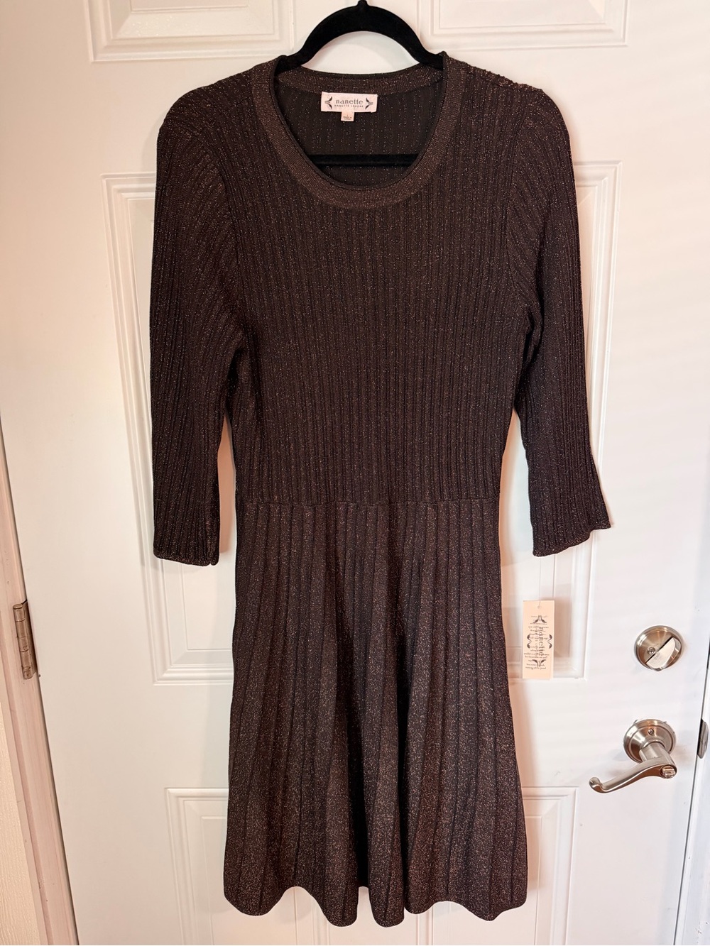 Nanette Lepore Brown Metallic Ribbed Midi Dress